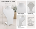 White Acrylic Necklace Display Stand | Jewelry Bust Display Holder | 8 Inch Height | Pendant & Chain Showcase Stand pack of 6
