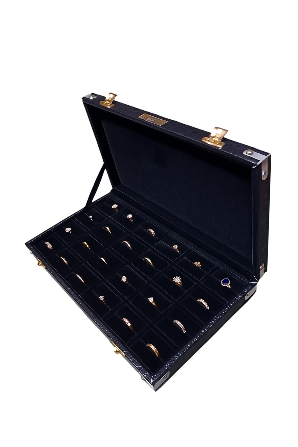 15 Ring Storage Box – Black Crocodile Rexine Jewelry Display Case