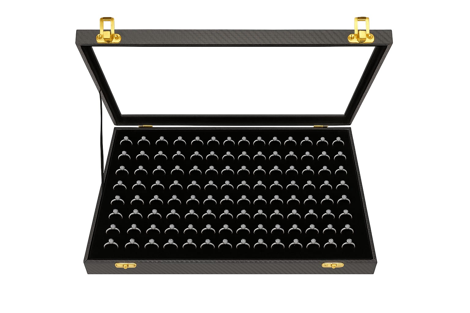 100 Ring Storage Box with Transparent Glass Lid – Jewelry Display & Organizer Case