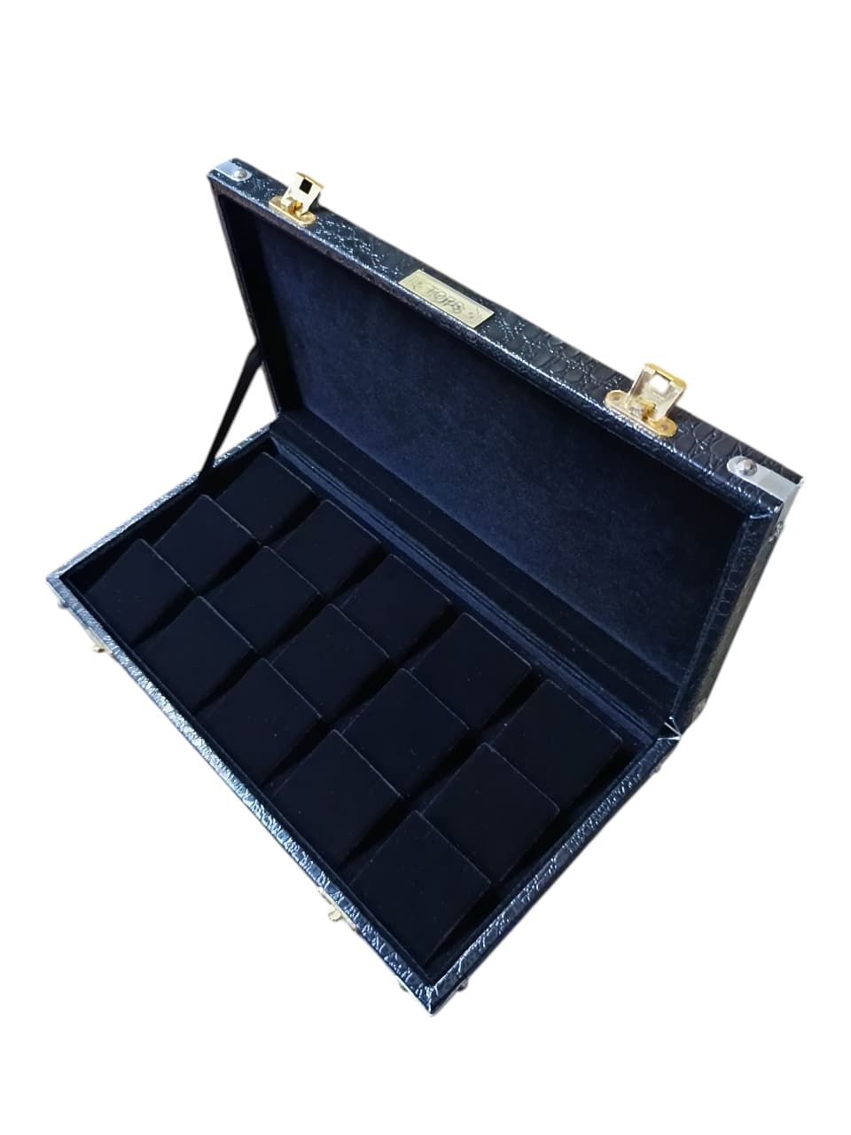 7×13 Inch Black Crocodile Rexine Tops Storage Box – 15 Pair Earrings Display Case