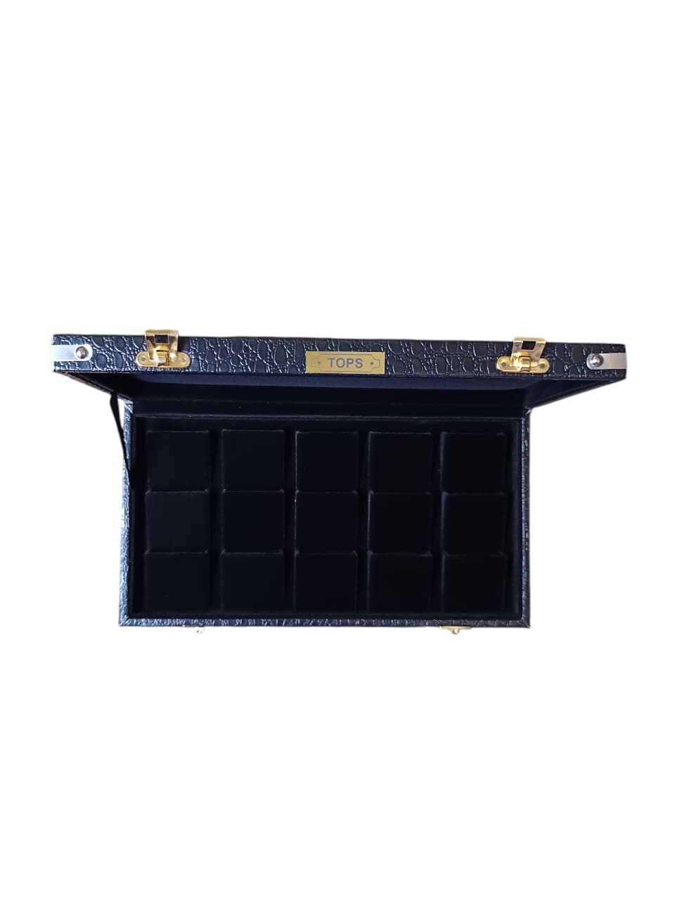 7×13 Inch Black Crocodile Rexine Tops Storage Box – 15 Pair Earrings Display Case