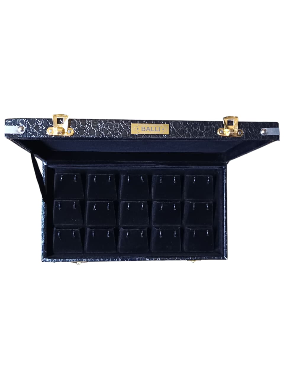 15 Bali Jewelry Storage Box – Black Crocodile Rexine Earring Display Case