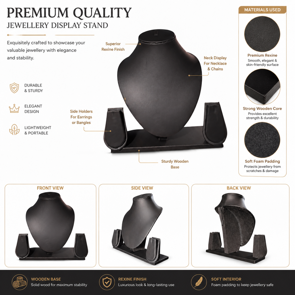 8 inch Black rexine necklace stand